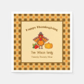Happy Thanksgiving Turkije Pompoen Gingham Patroon Servet (Voorkant)
