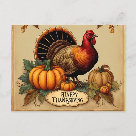 Happy Thanksgiving  Turkije, pompoenen Feestdagenkaart (Voorkant)