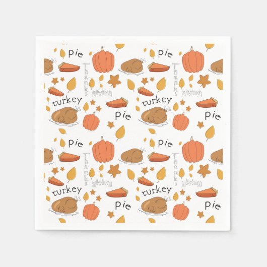 Happy Thanksgiving Turkije & Pompoentaart Servet (Voorkant)