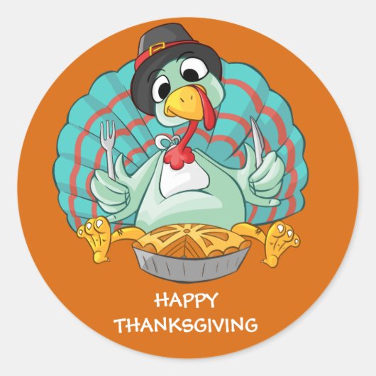 Happy Thanksgiving Turkije Ronde Sticker (Voorkant)