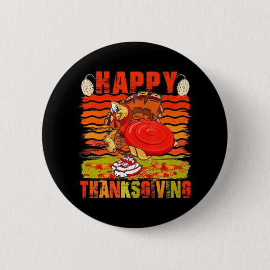 Happy Thanksgiving Turkije Spelen Disc Golf Ronde Button 5,7 Cm (Voorkant)