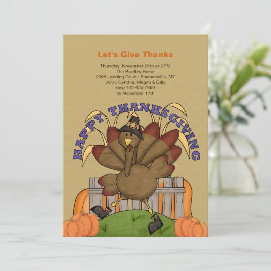 Happy Thanksgiving Turkije uitnodiging (Staand voorkant)