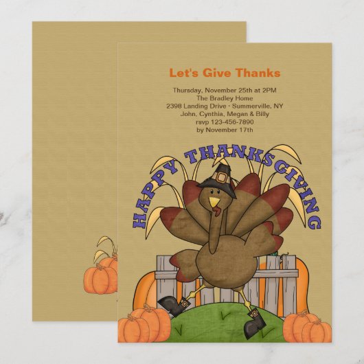 Happy Thanksgiving Turkije uitnodiging (Voorkant / Achterkant)