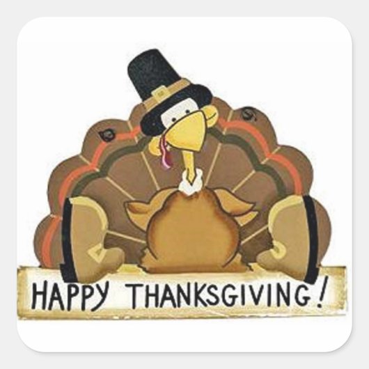 Happy Thanksgiving Turkije Vierkante Sticker (Voorkant)
