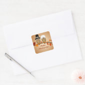 Happy Thanksgiving Twee Schattige Uilen Vierkante Sticker (Envelop)