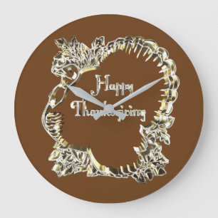 Happy Thanksgiving Typografie Golden Turkey Grote Klok