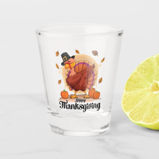 Happy Thanksgiving Typografie Shot Glass Glas (Voorkant)