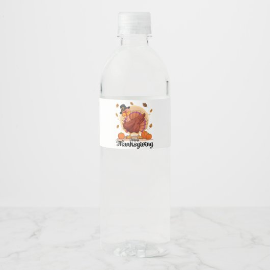 Happy Thanksgiving Typografie Water Fles Label Waterfles Etiket (Voorkant)