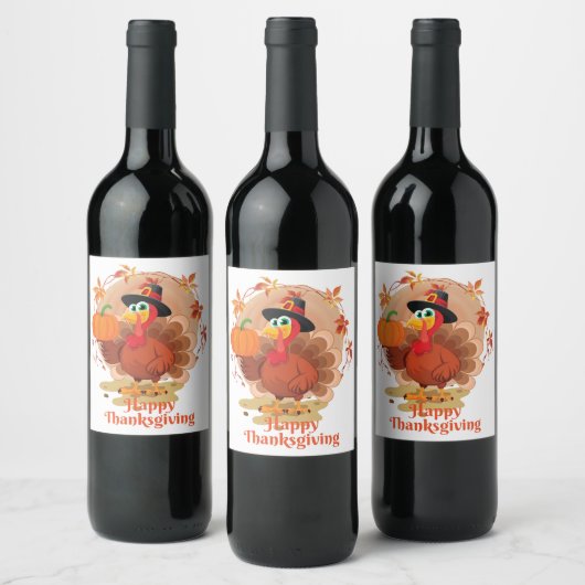 Happy Thanksgiving Typografie Wine Label Wijn Etiket (Flessen)
