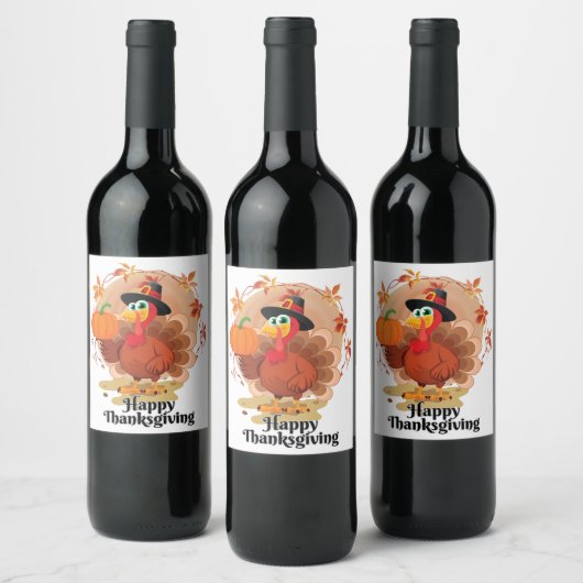 Happy Thanksgiving Typografie Wine Label Wijn Etiket (Flessen)