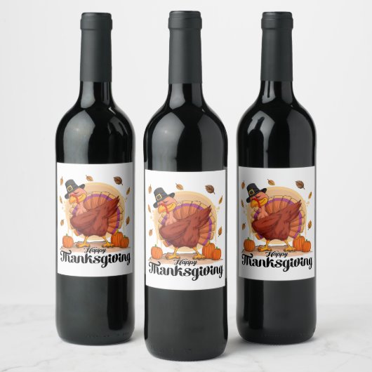 Happy Thanksgiving Typografie Wine Label Wijn Etiket (Flessen)