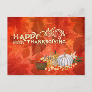 Happy Thanksgiving Typography Autumn Leaf Pumpkins Briefkaart