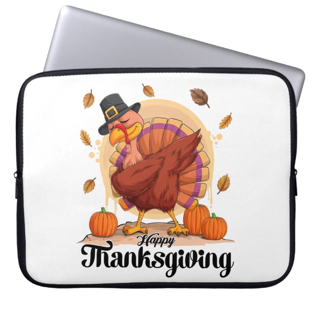 Happy Thanksgiving Typography Coffee Mok Laptop Sleeve (Voorkant)