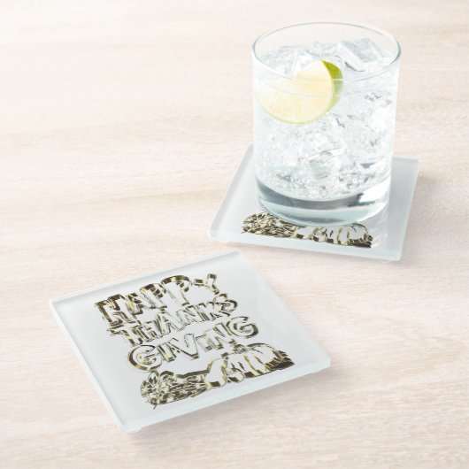 Happy Thanksgiving Typography Gold Harvest Pumpkin Glazen Onderzetter (Schuin)