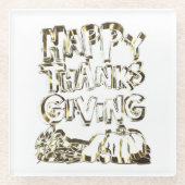 Happy Thanksgiving Typography Gold Harvest Pumpkin Glazen Onderzetter (Voorkant)