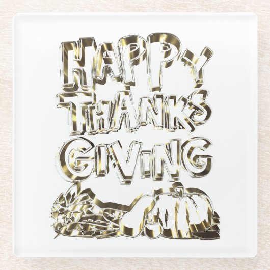 Happy Thanksgiving Typography Gold Harvest Pumpkin Glazen Onderzetter (Voorkant)