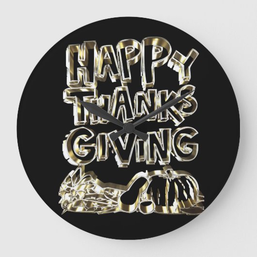 Happy Thanksgiving Typography Gold Harvest Pumpkin Grote Klok (Voorkant)