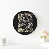 Happy Thanksgiving Typography Gold Harvest Pumpkin Grote Klok (Huis)