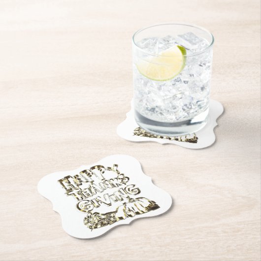 Happy Thanksgiving Typography Gold Harvest Pumpkin Kartonnen Onderzetters (Insitu)