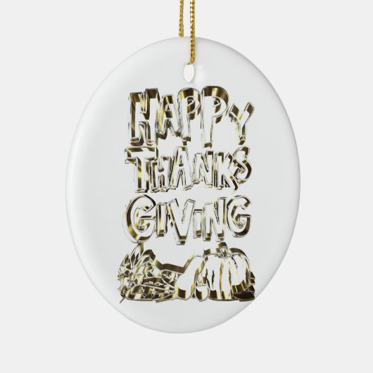 Happy Thanksgiving Typography Gold Harvest Pumpkin Keramisch Ornament (Rechts)