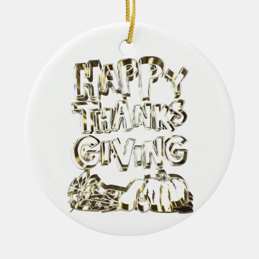 Happy Thanksgiving Typography Gold Harvest Pumpkin Keramisch Ornament (Voorkant)
