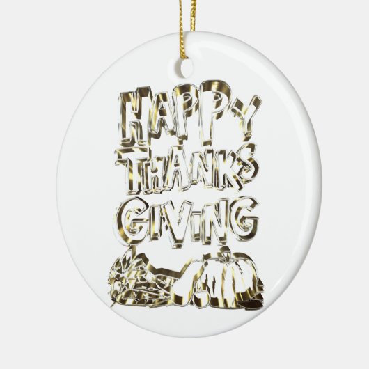 Happy Thanksgiving Typography Gold Harvest Pumpkin Keramisch Ornament (Links)