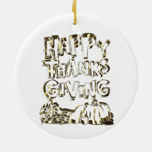 Happy Thanksgiving Typography Gold Harvest Pumpkin Keramisch Ornament (Achterkant)