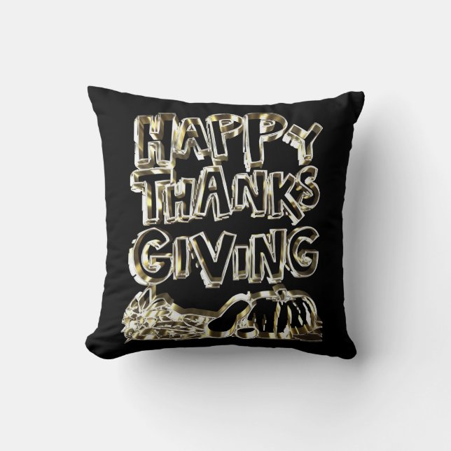 Happy Thanksgiving Typography Gold Harvest Pumpkin Kussen (Voorkant)