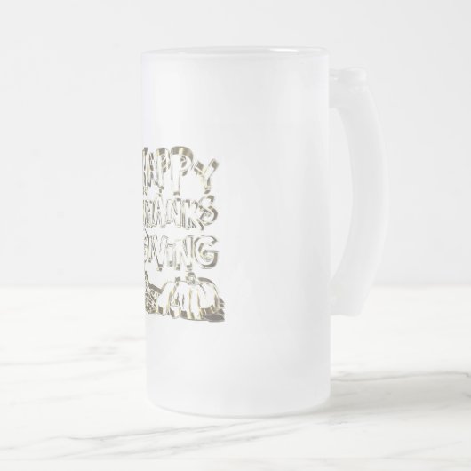 Happy Thanksgiving Typography Gold Harvest Pumpkin Matglas Bierpul (Voorkant rechts)