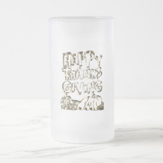 Happy Thanksgiving Typography Gold Harvest Pumpkin Matglas Bierpul (Center)
