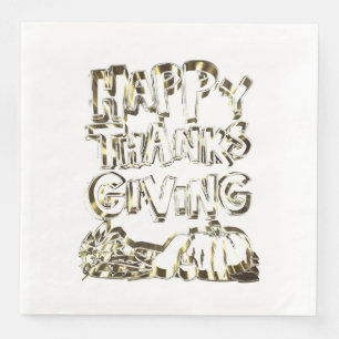 Happy Thanksgiving Typography Gold Harvest Pumpkin Servet