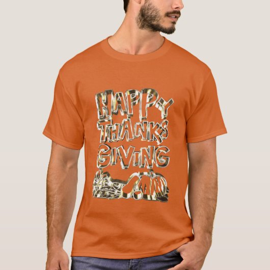 Happy Thanksgiving Typography Gold Harvest Pumpkin T-shirt (Voorkant)