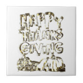 Happy Thanksgiving Typography Gold Harvest Pumpkin Tegeltje (Voorkant)