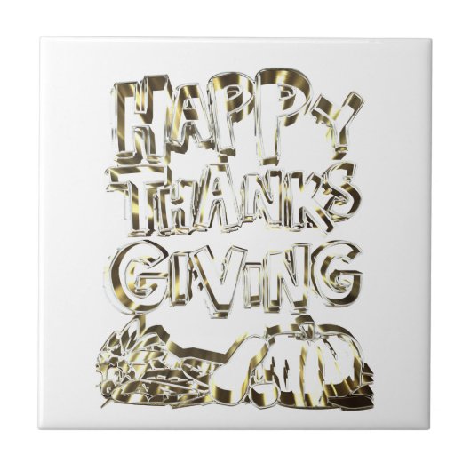 Happy Thanksgiving Typography Gold Harvest Pumpkin Tegeltje (Voorkant)