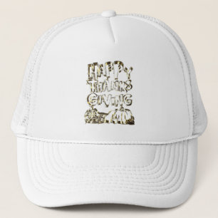 Happy Thanksgiving Typography Gold Harvest Pumpkin Trucker Pet