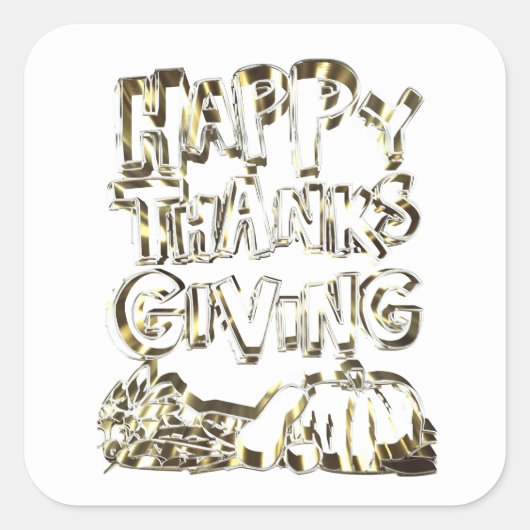 Happy Thanksgiving Typography Gold Harvest Pumpkin Vierkante Sticker (Voorkant)