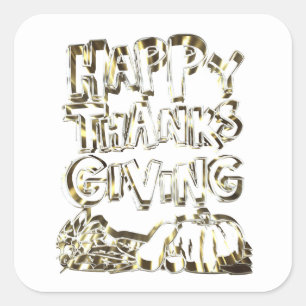Happy Thanksgiving Typography Gold Harvest Pumpkin Vierkante Sticker