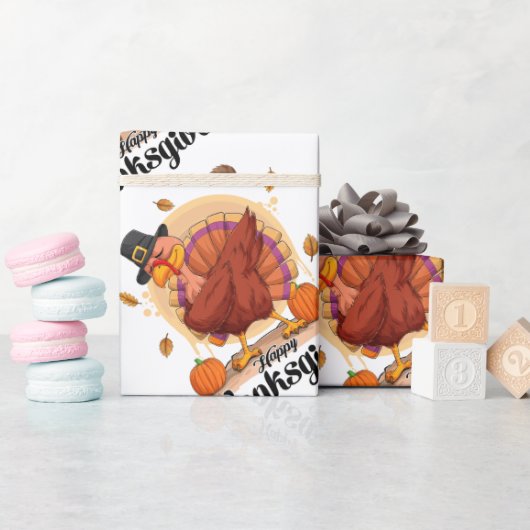 Happy Thanksgiving Typography Wrapping Paper Cadeaupapier (Baby Shower)