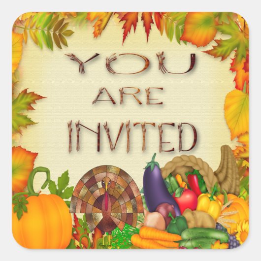 Happy Thanksgiving Uitnodiging Envelope Seals Vierkante Sticker (Voorkant)
