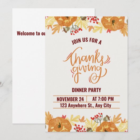 Happy Thanksgiving-uitnodiging Kaart (Voorkant / Achterkant)