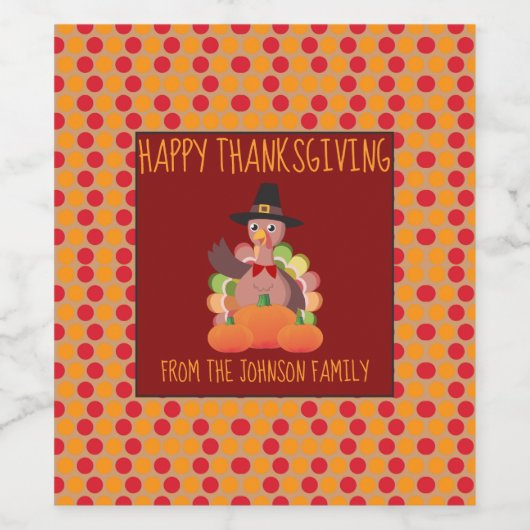 Happy Thanksgiving Vakantie Turkije Diner Wijn Etiket (Enkel label)