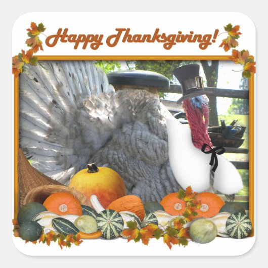Happy Thanksgiving van Tom de Pilgrim Turkey Vierkante Sticker (Voorkant)