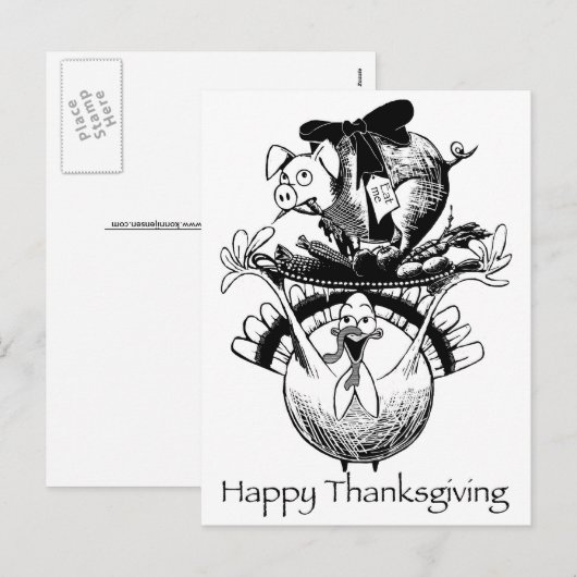 Happy Thanksgiving Varken en Turkije Feestdagenkaart (Voorkant / Achterkant)