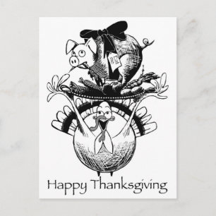 Happy Thanksgiving Varken en Turkije Feestdagenkaart
