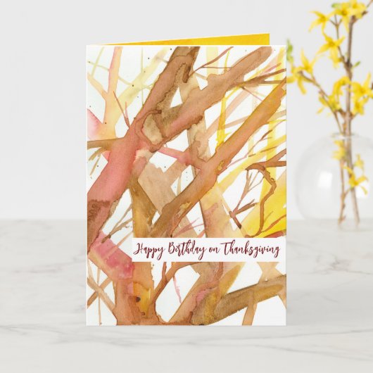 Happy Thanksgiving Verjaardag Herfst Tree Branches Kaart (Gele Bloem)