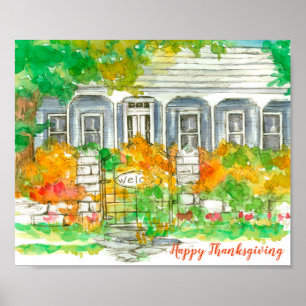 Happy Thanksgiving Victoriaans Huis herfst Poster
