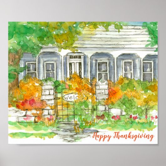 Happy Thanksgiving Victoriaans Huis herfst Poster (Voorkant)