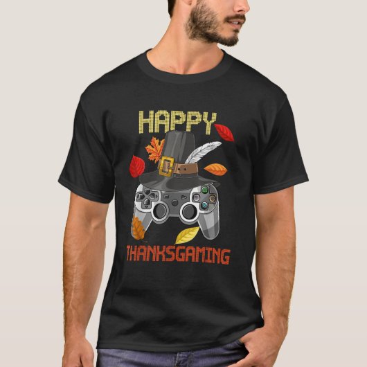 Happy Thanksgiving Video Game Controller Pilgrim B T-shirt (Voorkant)