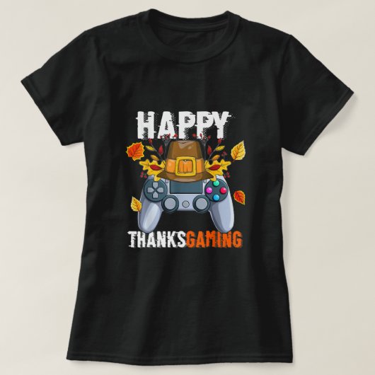 Happy Thanksgiving Video Game Controller Pilgrim C T-shirt (Design voorkant)