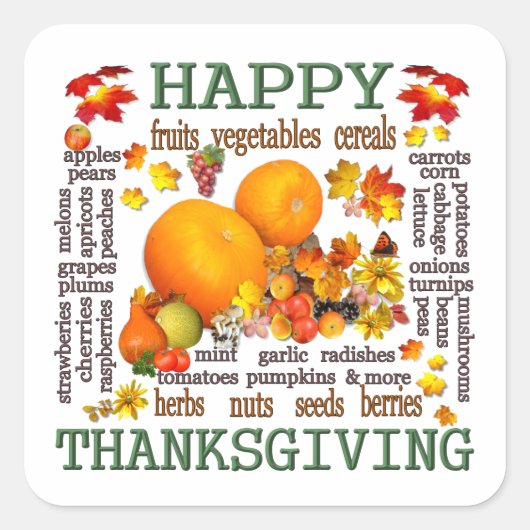 Happy Thanksgiving Vierkante Sticker (Voorkant)